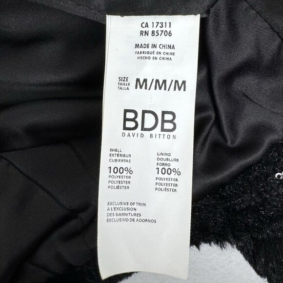 BDB David Bitton Womens Medium Black Faux Fur Sequin Jacket Full Zip Collarless - Picture 10 of 14